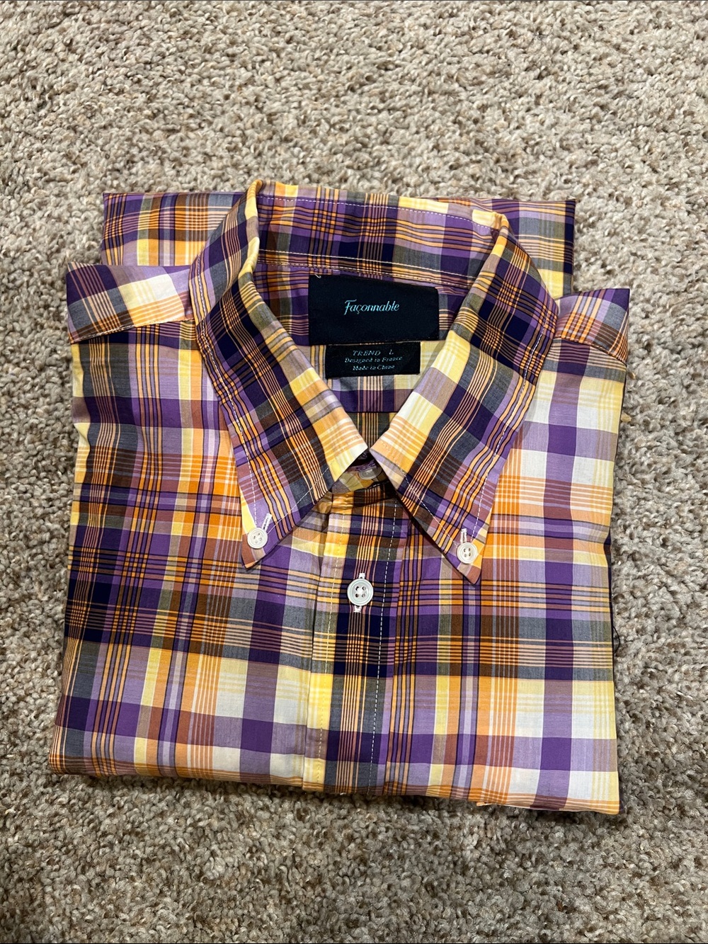 Faconnable Purple and Yellow Plaid Button-Down Shirt